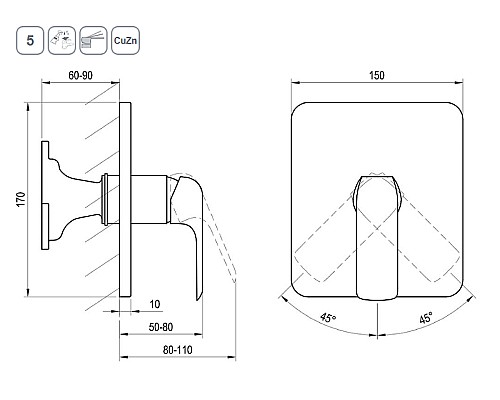 Смеситель для душа Ravak Flat FL 066.20 X070180 Черный матовый