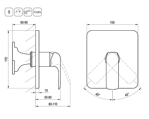 Смеситель для душа Ravak Flat FL 066.20 X070180 Черный матовый
