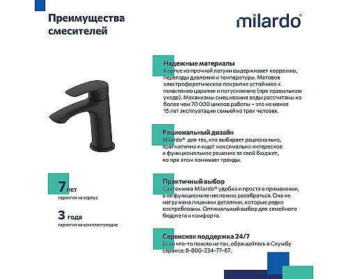 Смеситель для раковины Milardo Rora RORBL00M01 Черный матовый