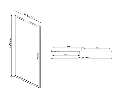 Душевая дверь Vincea Garda 140 VDS-1G140CLB профиль Черный стекло прозрачное