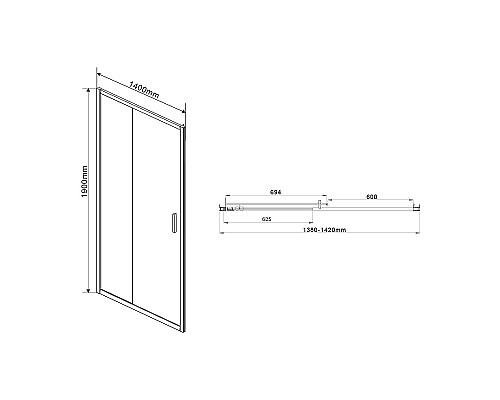 Душевая дверь Vincea Garda 140 VDS-1G140CLB профиль Черный стекло прозрачное