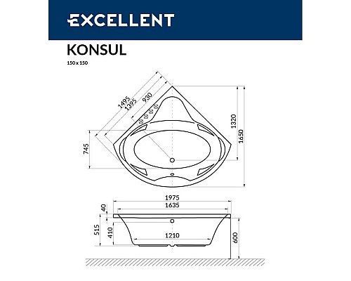 Ванна Excellent Konsul 150x150 Ванна Excellent Konsul 150x150