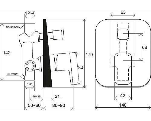 Смеситель для душа Ravak 10° Free-TD F 061.00 X070134 Хром