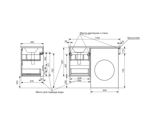 Тумба с раковиной Эстет Dallas Luxe 110 R ФР-00002021 подвесная Белая