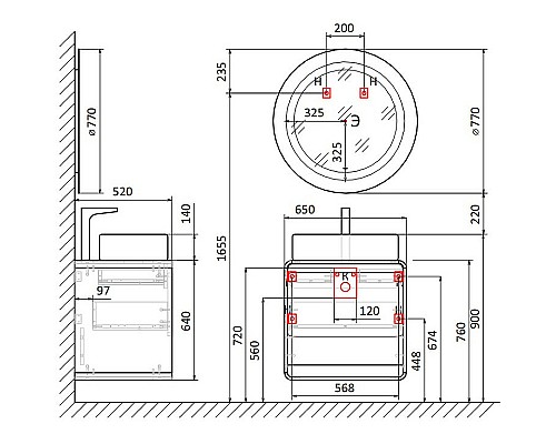 Зеркало Jorno Ronda 80 Ron.02.80/P/W с подсветкой с бесконтактным выключателем