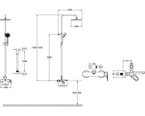 Душевая система Jacob Delafon Aleo E26809-CP Хром