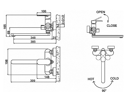 Смеситель для ванны Bravat Opal F6125183CP-02L-RUS универсальный Хром