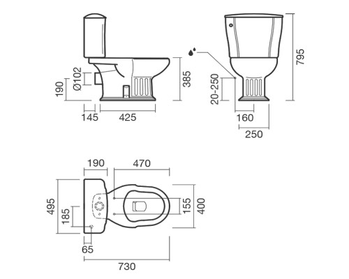 Унитаз компакт Sanitana Grecia S10070223400000 без бачка и сиденья