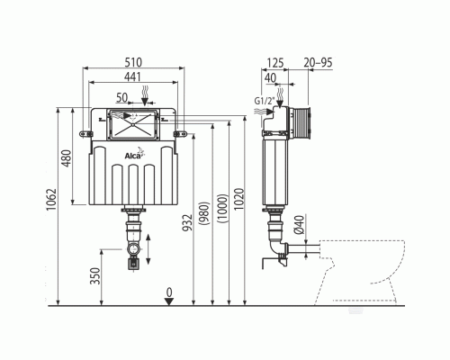 Смывной бачок Alcaplast Basicmodul для унитаза с двумя режимами смыва