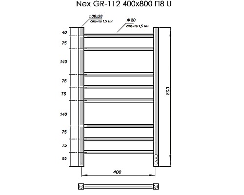 Полотенцесушитель Grois GR-112 40/80 П8 9016 U Полотенцесушитель Grois GR-112 40/80 П8 9016 U