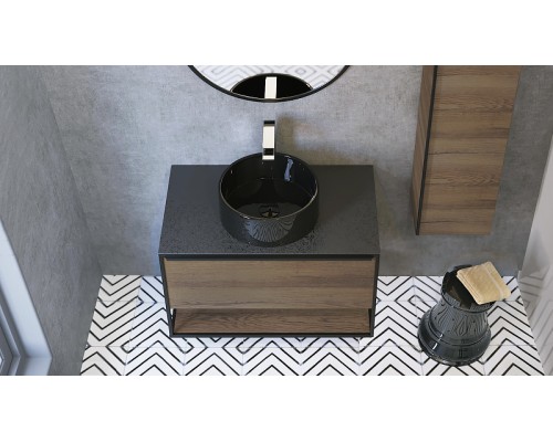 Тумба под раковину Jorno Steal 90 Ste.01.90/P/Da подвесная Древесный аттик Черная