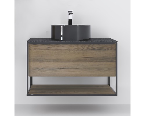 Тумба под раковину Jorno Steal 90 Ste.01.90/P/Da подвесная Древесный аттик Черная