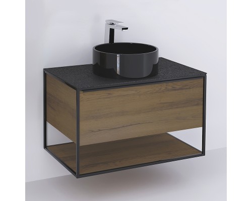 Тумба под раковину Jorno Steal 90 Ste.01.90/P/Da подвесная Древесный аттик Черная