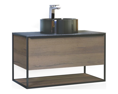 Тумба под раковину Jorno Steal 90 Ste.01.90/P/Da подвесная Древесный аттик Черная