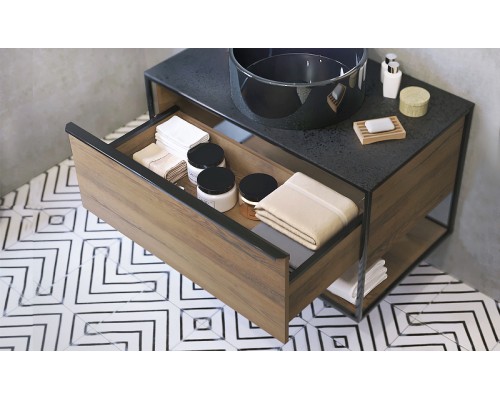 Тумба под раковину Jorno Steal 90 Ste.01.90/P/Da подвесная Древесный аттик Черная