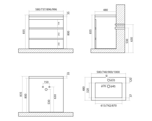 Тумба под раковину Art&Max Family-1000-3C-PIA-PB Сканди
