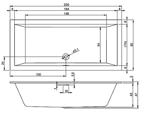 Акриловая ванна Riho Rething Cubic 200х90 B110001005 (BR1200500000000)