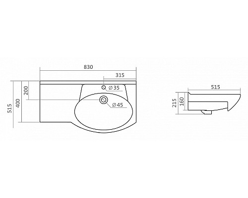 Полукруглая раковина Santek Коралл 83 1WH110225 с левым крылом