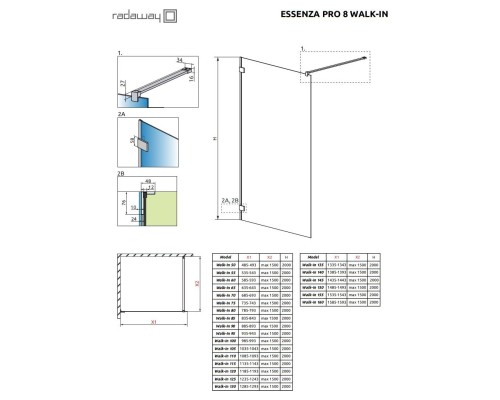 Душевое ограждение Essenza Pro 8 Gold Walk-In 155x200 прозрачное 8 мм