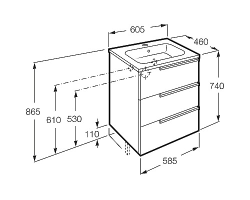 Тумба под раковину Roca Victoria Nord Ice Edition 60 ZRU9302834 подвесная 3 ящика Белый глянец