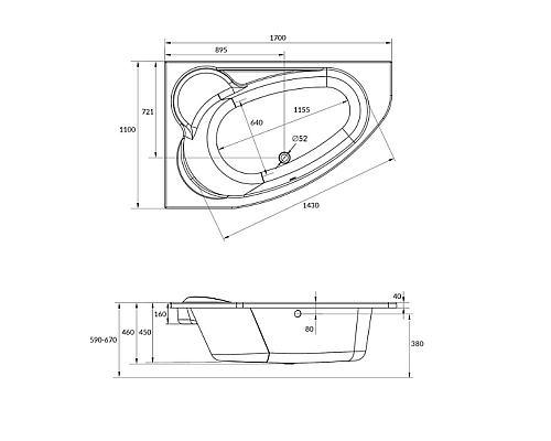Ванна асимметричная Cersanit KALIOPE 170 левая