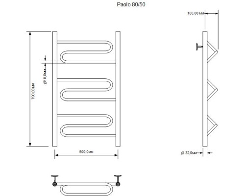 Полотенцесушитель водяной Aquanet Paolo 800x500, хром