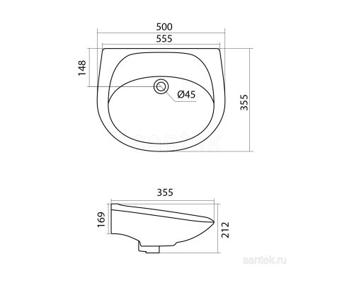 Полукруглая раковина Santek Бриз 50 1WH110448 без отверстия под смеситель