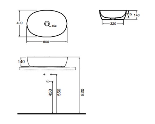 Раковина-чаша Azzurra Elegance Circle 60 ELLA060400C0BI/(ECI60 bi*0) Белая