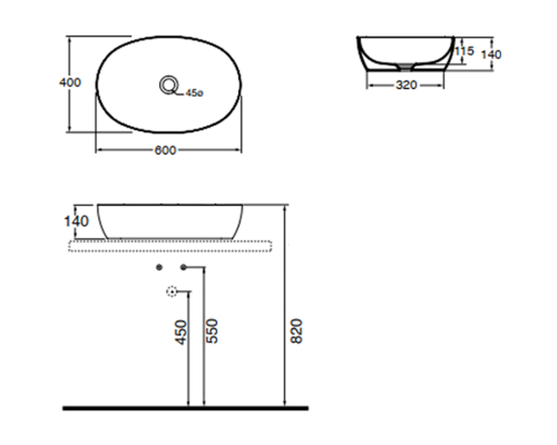 Раковина-чаша Azzurra Elegance Circle 60 ELLA060400C0BI/(ECI60 bi*0) Белая