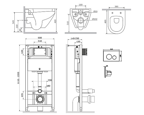 Комплект инсталляция AM.PM Spirit 2.0 с унитазом и клавишей IS49001.701700