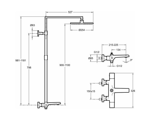 Душевая система Jacob Delafon Avid E97389RU-9-CP с термостатом Хром
