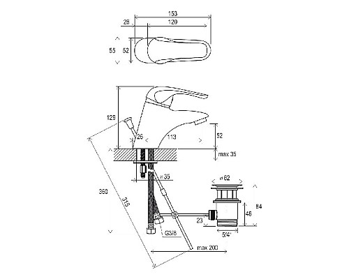 Смеситель для умывальника с донным клапаном Ravak Rosa X070010