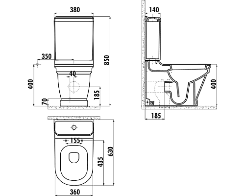 Унитаз биде Creavit Antik AN360-00CB00E-0000 Белый без бачка и сиденья