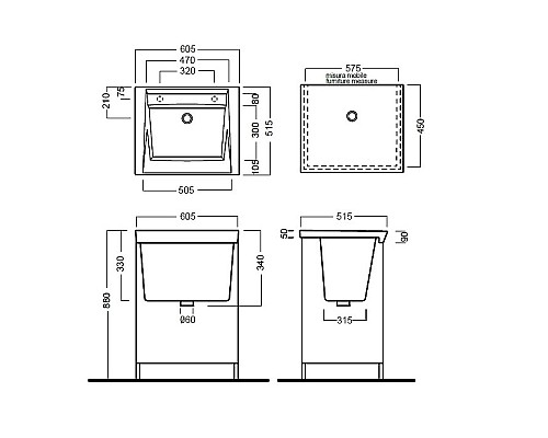 Хозяйственная раковина Hatria Complementi 60 YXMA Белая