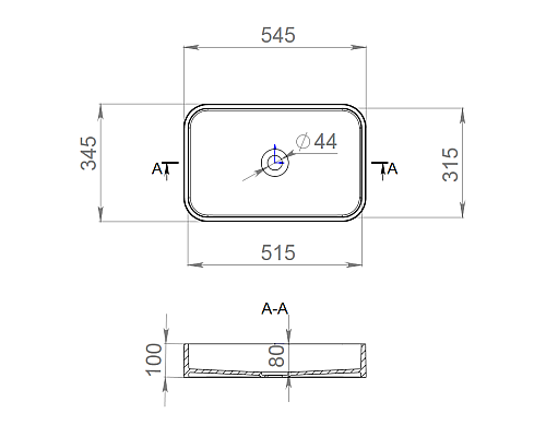Раковина накладная Salini CALLISTA 55 1101104G