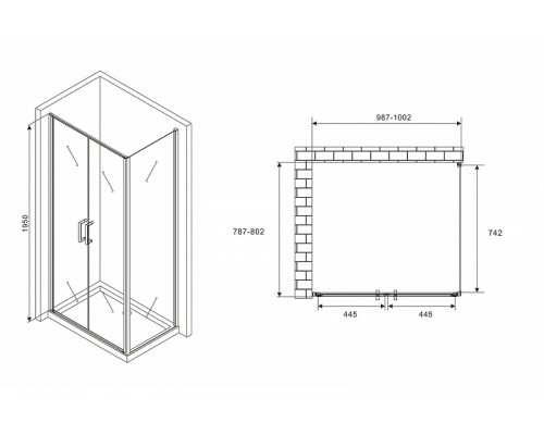Душевой уголок Abber Sonnenstrand 100x80 профиль Черный стекло прозрачное