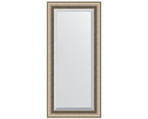 Зеркало Evoform Exclusive 113х53 BY 1142 с фацетом в багетной раме - Состаренное серебро с плетением 70 мм