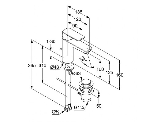 Однорычажный смеситель на умывальник Kludi Pure&Style 402900575