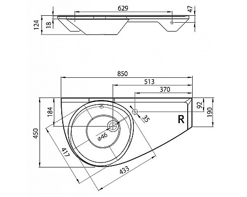 Умывальник Ravak AVOCADO XJ1P1100000 Пpавый белый с отвеpстием