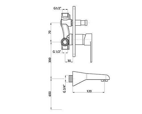 Смеситель для ванны GPD Atros MAB65 Хром