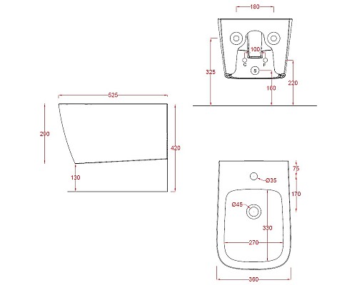 Биде Artceram A16 ASB001 01 00 подвесное Белое
