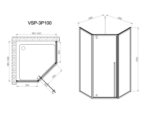 Душевой уголок Vincea Penta 100х100 профиль Хром стекло прозрачное