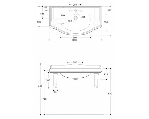 Раковина Kerasan Retro 105001-3 100 см