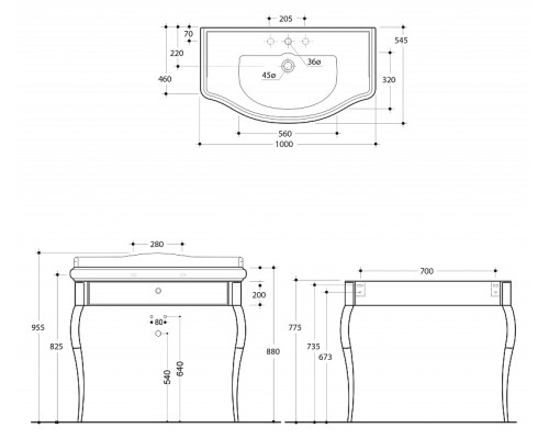 Раковина Kerasan Retro 105001-3 100 см