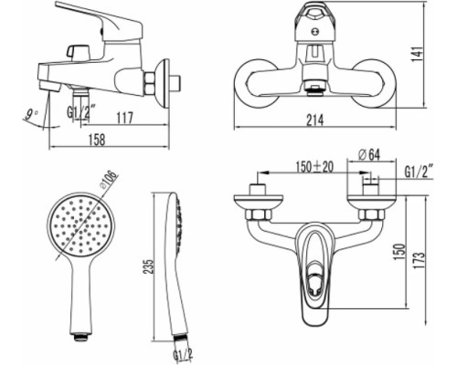Смеситель для ванны Lemark Luna LM4134C Хром