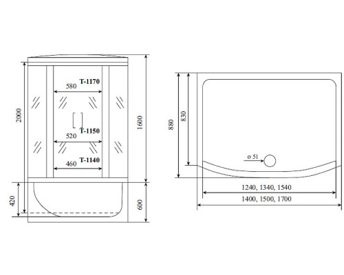 Душевой бокс Timo Standart 170x88 без гидромассажа
