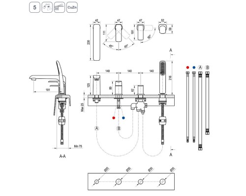 Смеситель на борт ванны Ravak Flat FL 026.20 X070176 Черный матовый