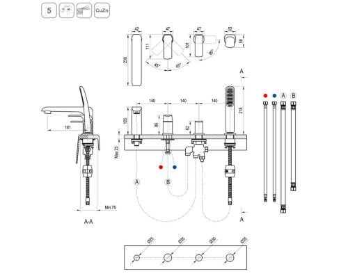Смеситель на борт ванны Ravak Flat FL 026.20 X070176 Черный матовый