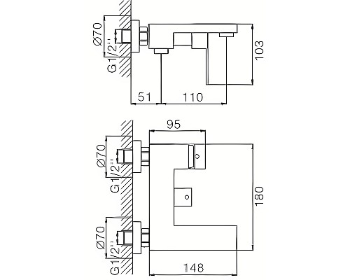 Смеситель для ванны Haiba HB60803-7 Черный матовый