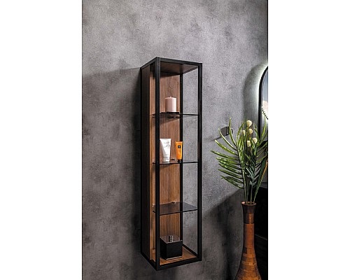 Пенал Armadi Art Loft высокий dark wood, полки стекло